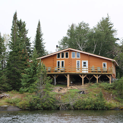 A view of Chase Lake cabin from the water